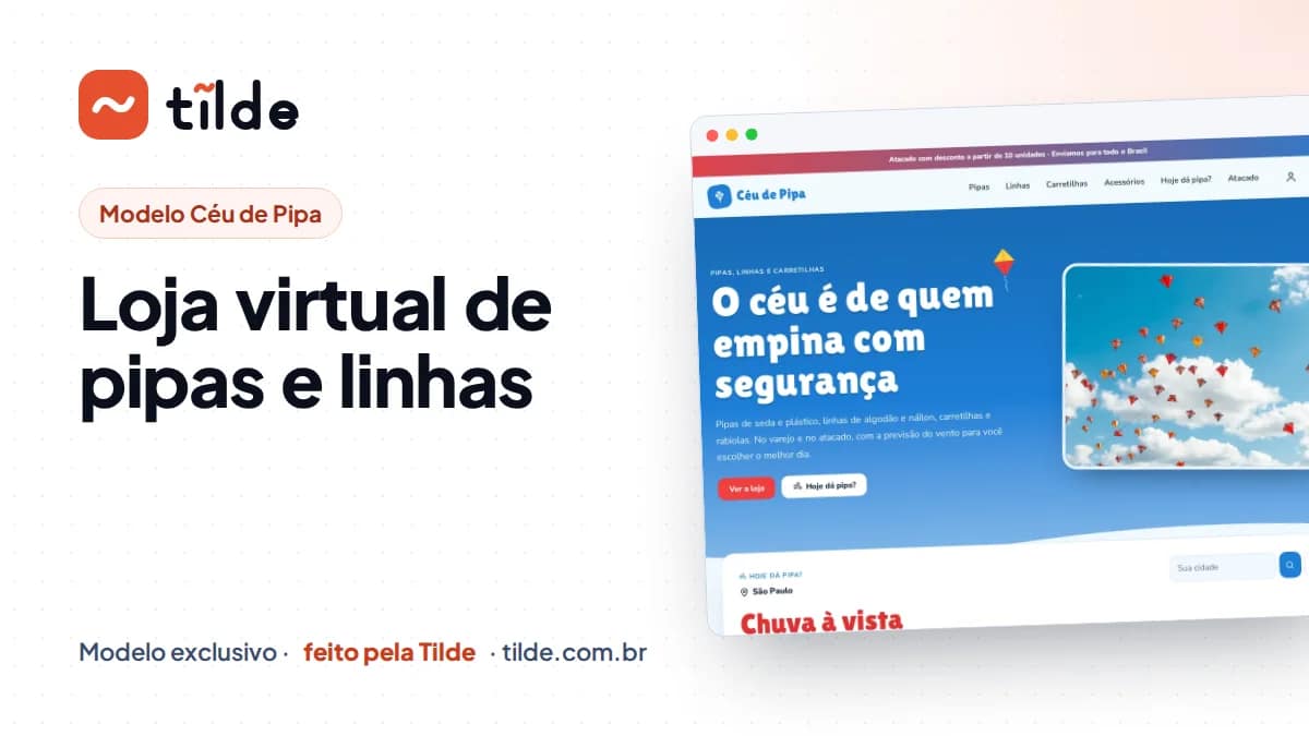 Capa com a marca Tilde e o título Loja virtual de pipas e linhas