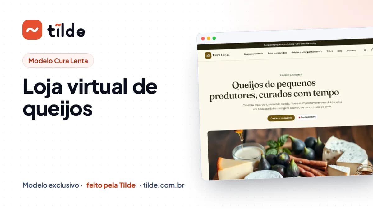 Capa com a marca Tilde e o título Loja virtual de queijos