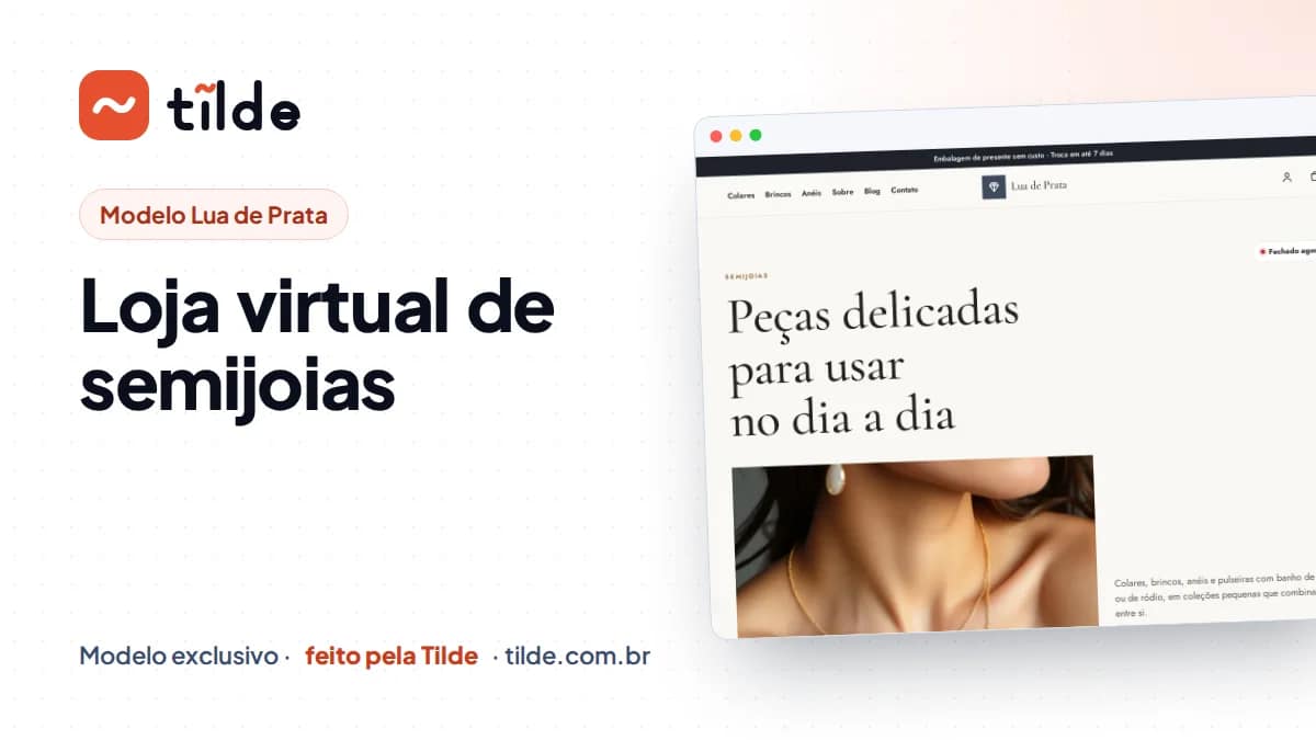 Capa com a marca Tilde e o título Loja virtual de semijoias