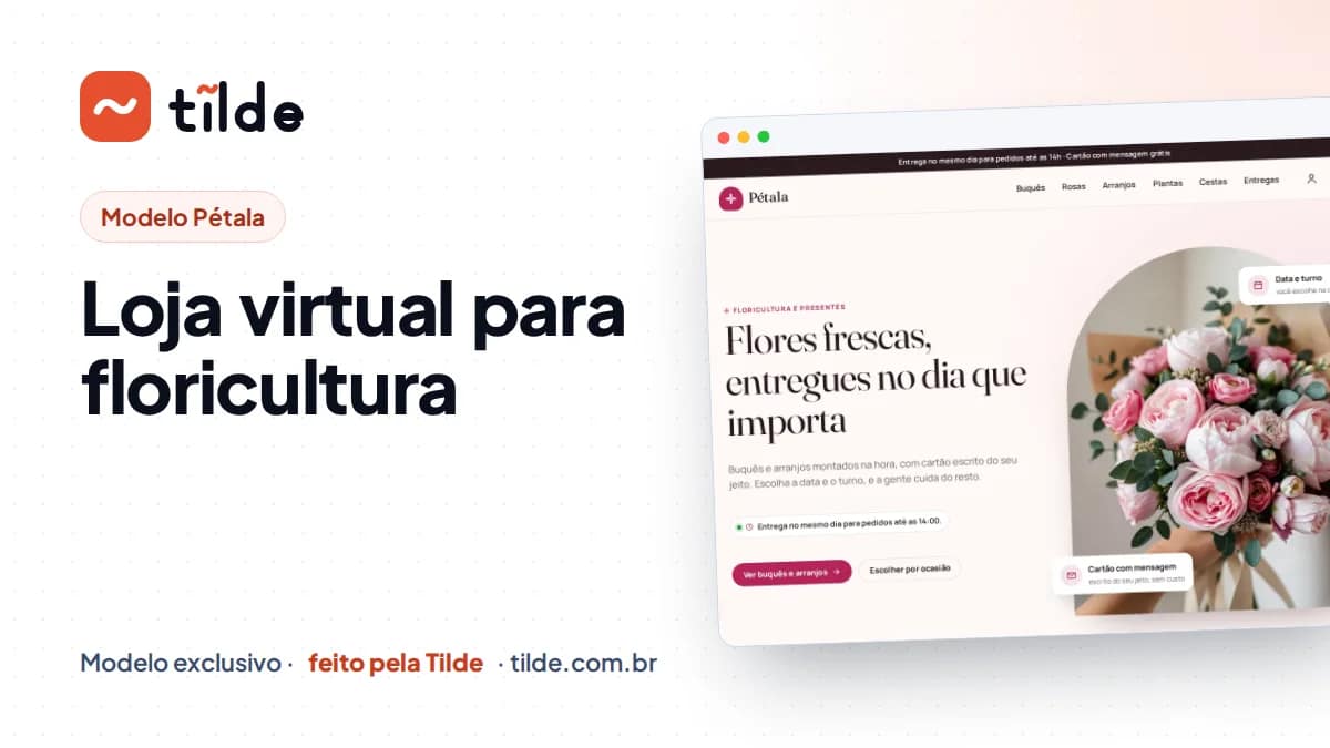 Capa com a marca Tilde e o título Loja virtual para floricultura