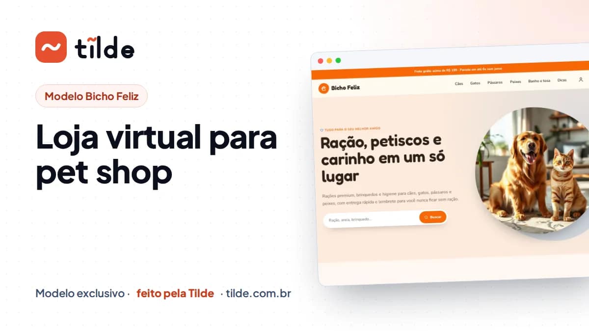 Capa com a marca Tilde e o título Loja virtual para pet shop