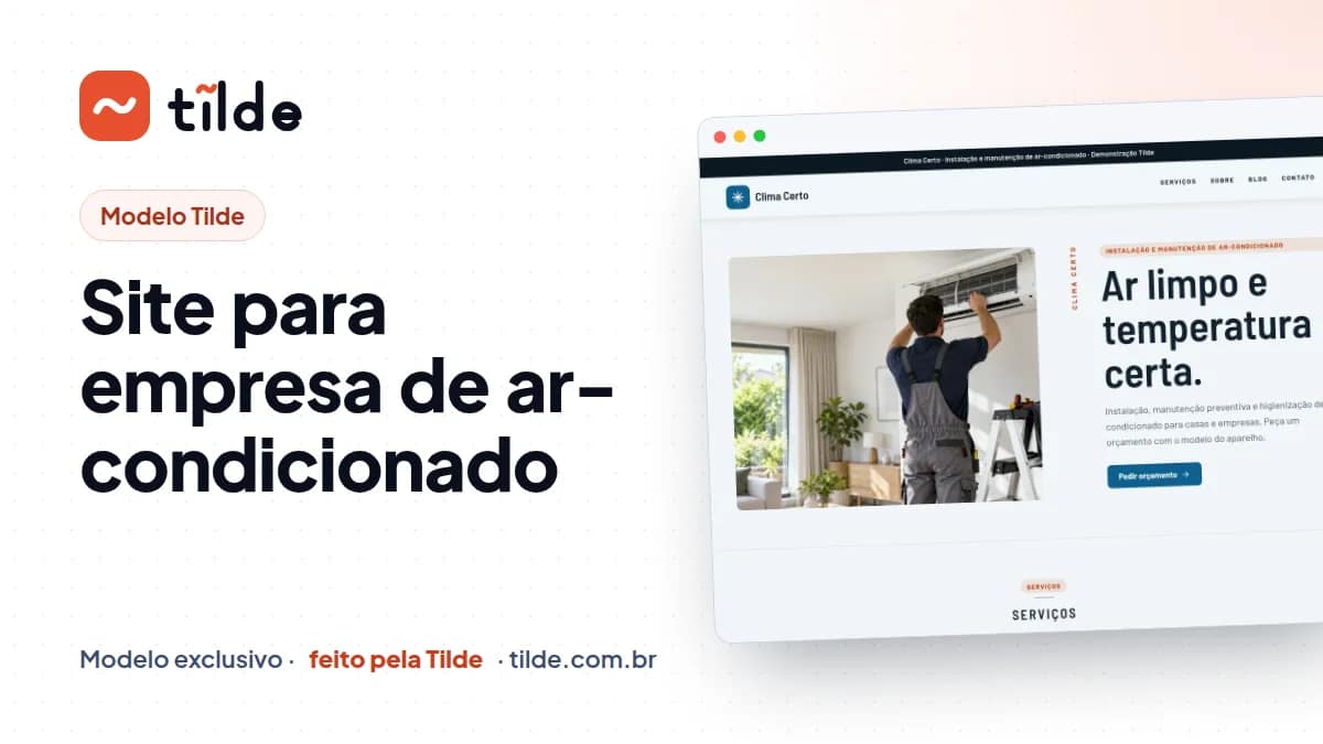 Capa do modelo Clima Certo, empresa de ar-condicionado demonstrativa da Tilde