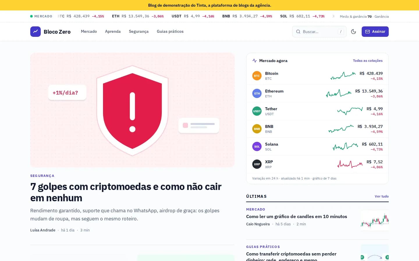 Bloco Zero — portal de criptomonedas con cotizaciones en vivo