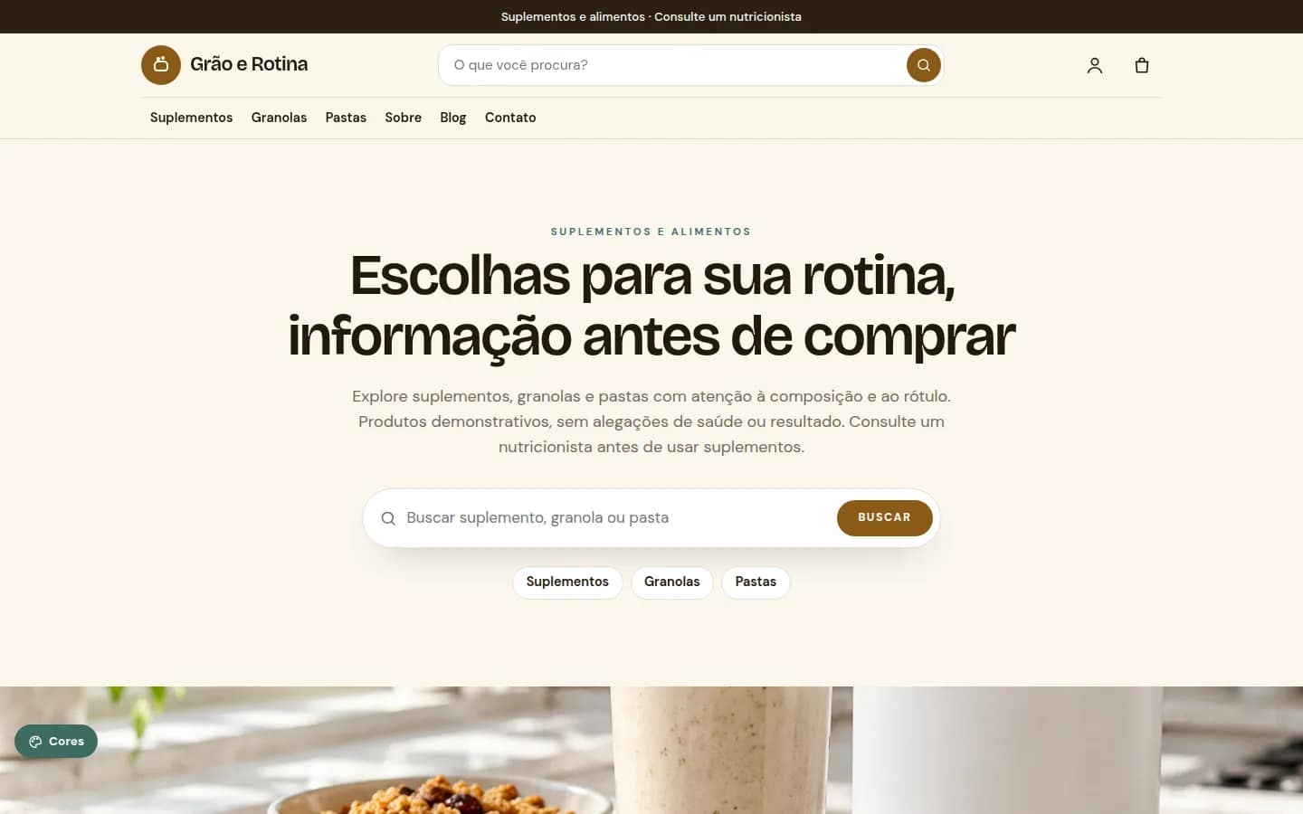 Grão e Rotina — suplementos e alimentação saudável — Loja virtual WooCommerce