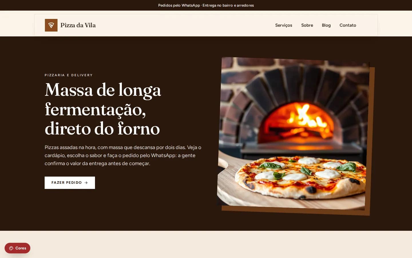 Pizza da Vila — pizzaria e delivery — Sitio web WordPress