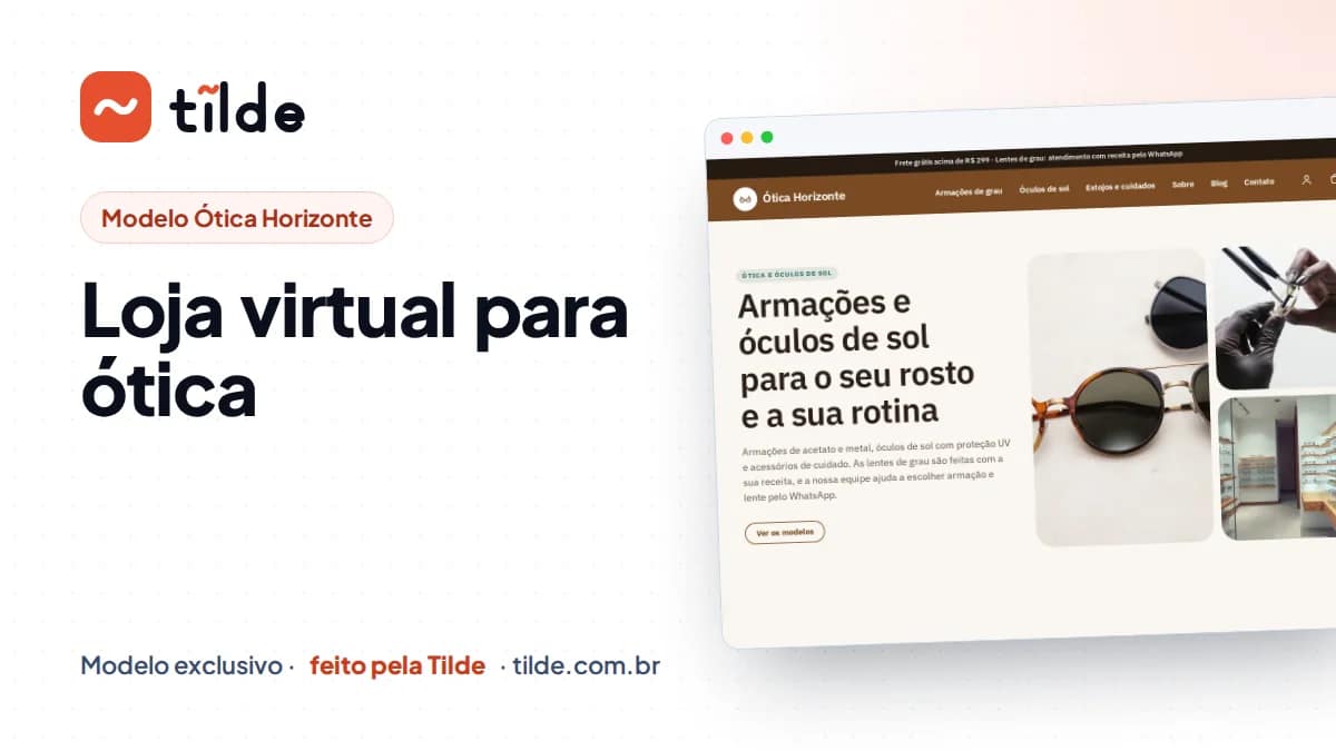 Capa com a marca Tilde e o título Loja virtual para ótica