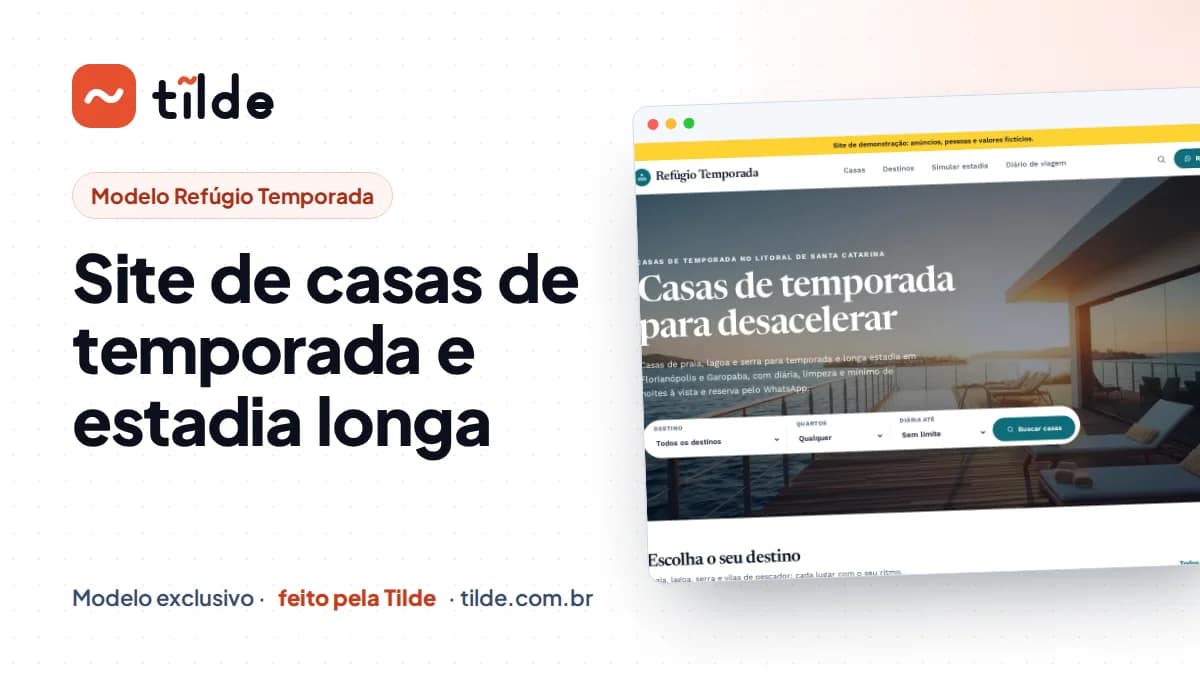 Capa com a marca Tilde e o título Site de casas de temporada e estadia longa