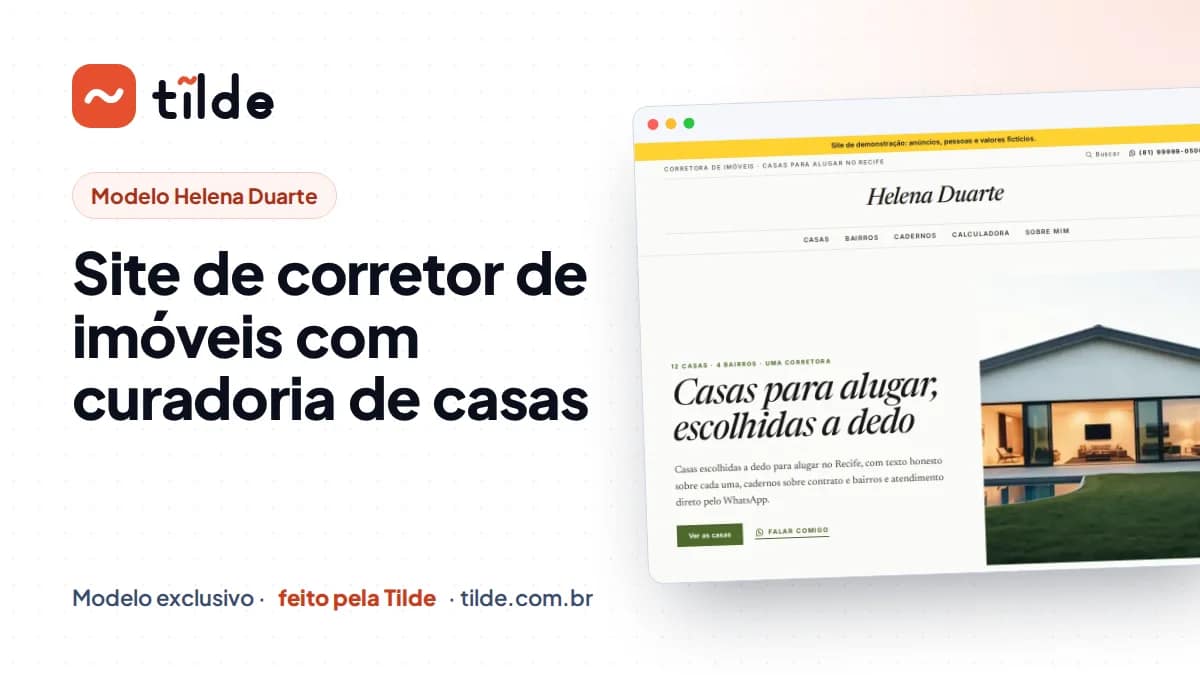 Capa com a marca Tilde e o título Site de corretor de imóveis com curadoria de casas