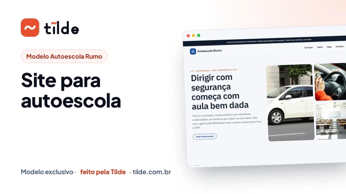 Capa com a marca Tilde e o título Site para autoescola
