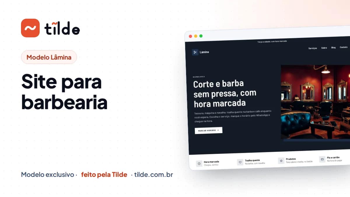 Capa com a marca Tilde e o título Site para barbearia