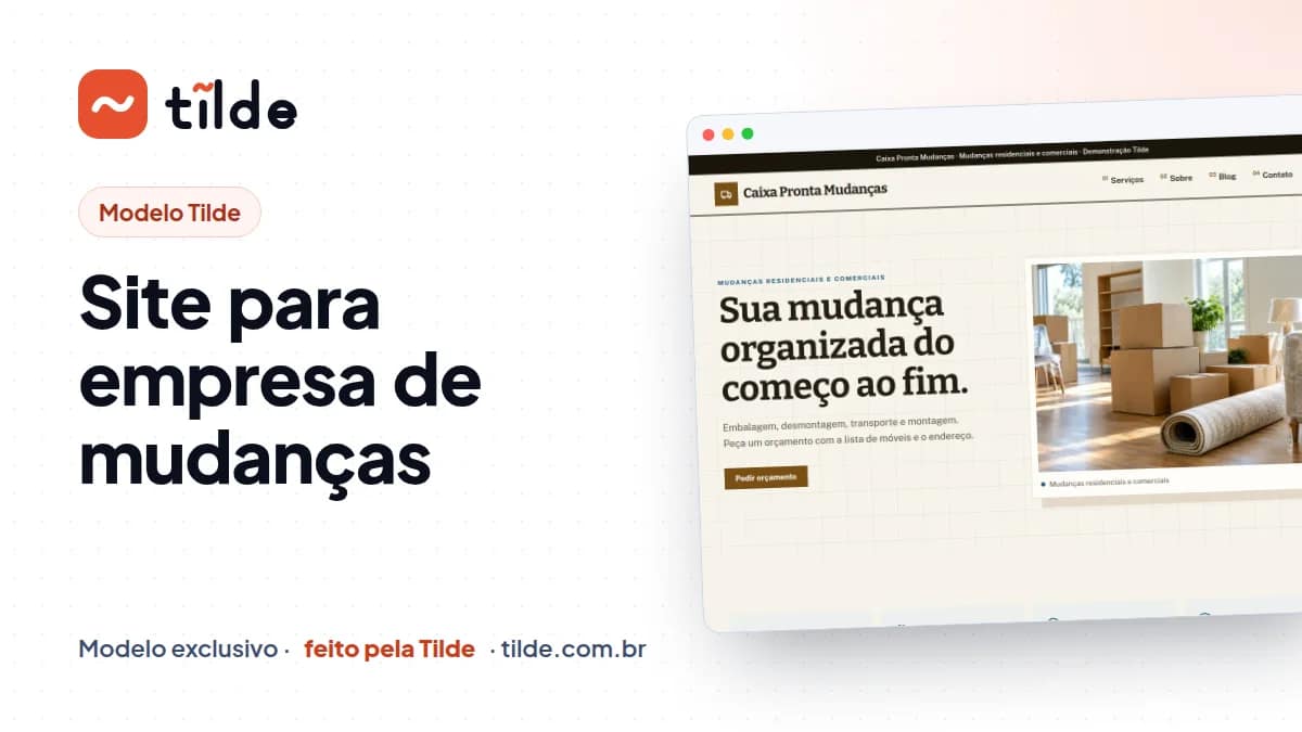 Capa do modelo Caixa Pronta Mudanças, empresa demonstrativa da Tilde