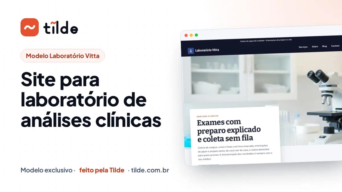 Capa com a marca Tilde e o título Site para laboratório de análises clínicas