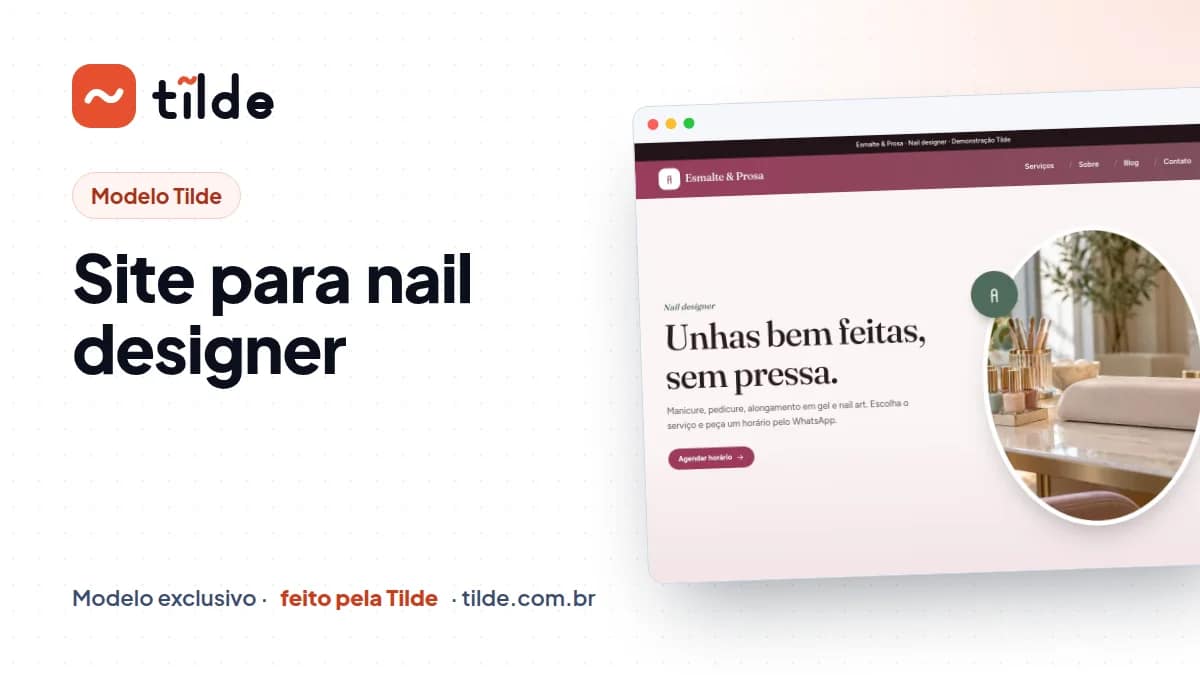 Capa do modelo Esmalte & Prosa, estúdio de unhas demonstrativo da Tilde