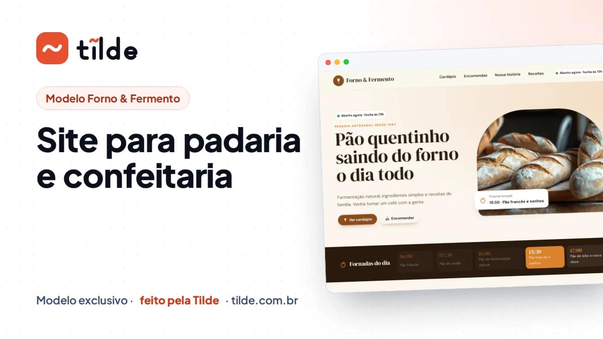 Capa com a marca Tilde e o título Site para padaria