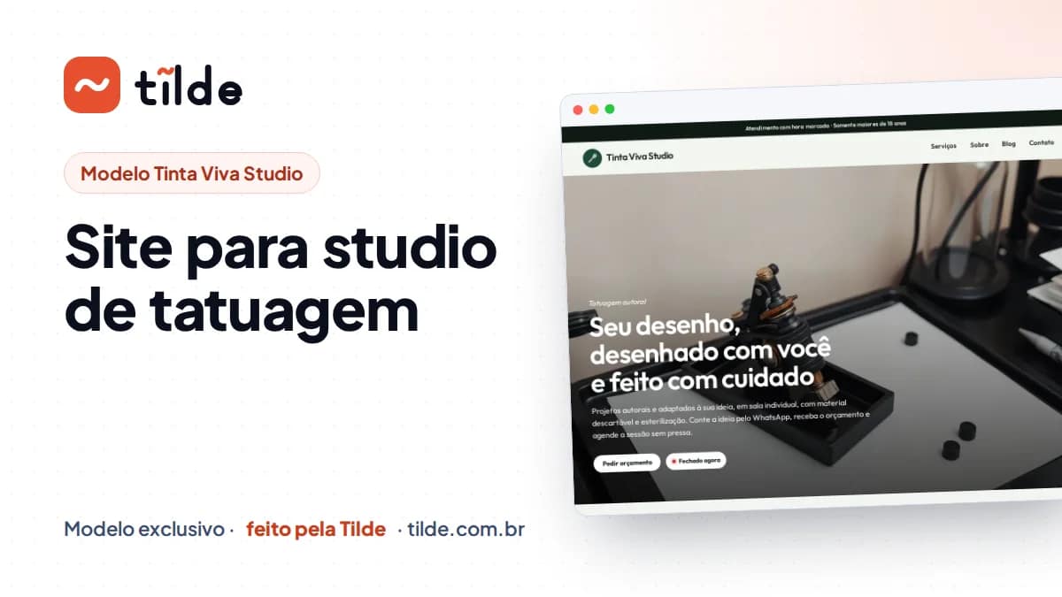 Capa com a marca Tilde e o título Site para studio de tatuagem