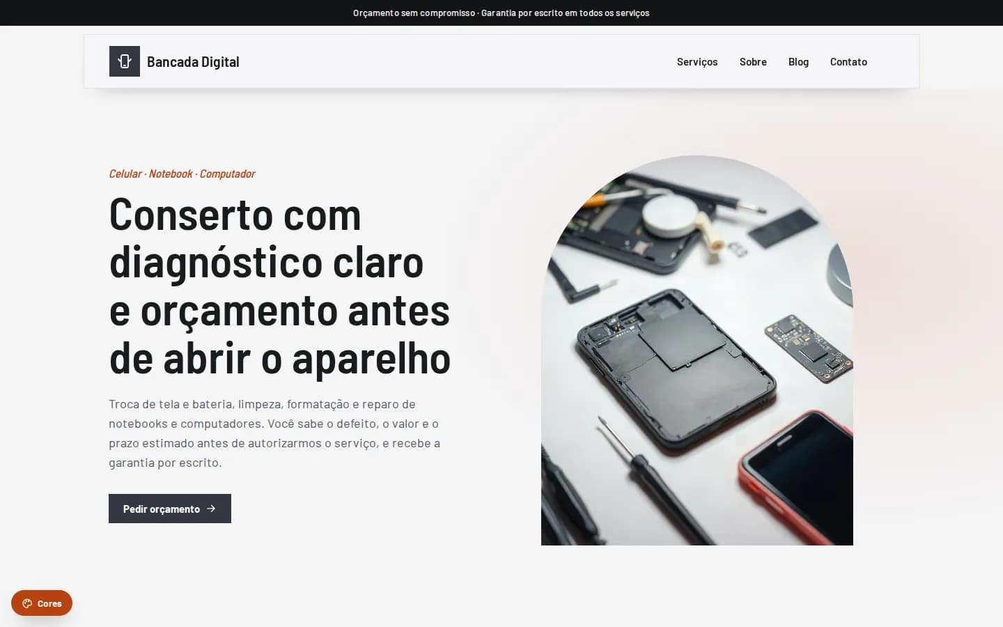 Bancada Digital — assistência técnica de celular e informática — Sitio web WordPress
