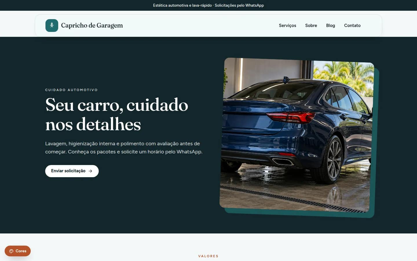 Capricho de Garagem — estética automotiva e lava-rápido — Site WordPress