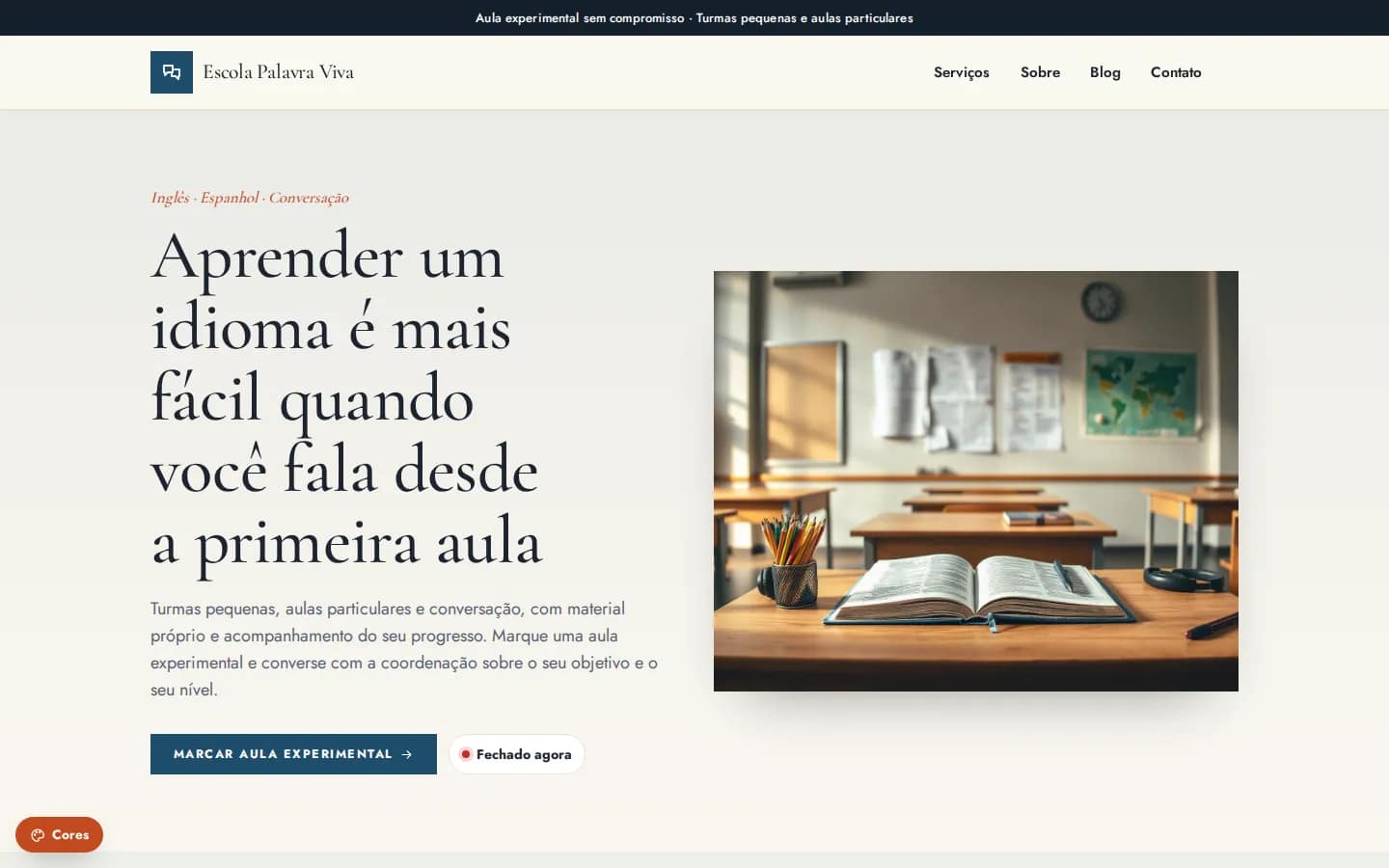 Escola Palavra Viva — escola de idiomas — Sitio web WordPress