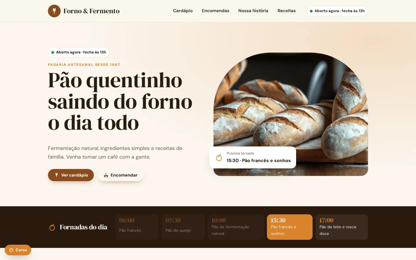 Forno & Fermento — sitio web para panaderías
