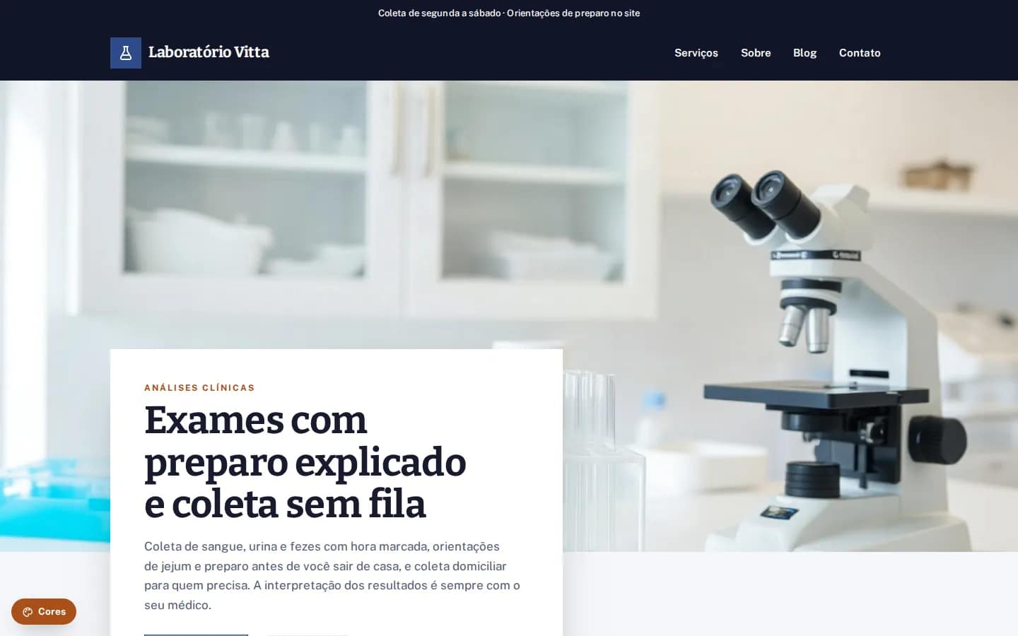 Laboratório Vitta — laboratório de análises clínicas — Sitio web WordPress
