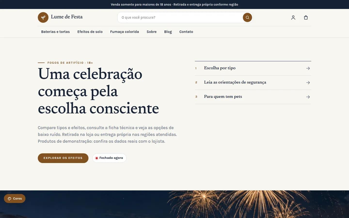 Lume de Festa — fogos de artifício — Loja virtual WooCommerce