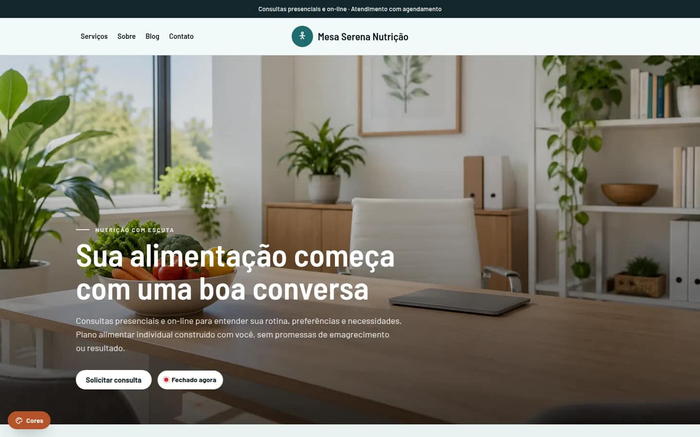 Mesa Serena Nutrição — nutricionista — Site WordPress