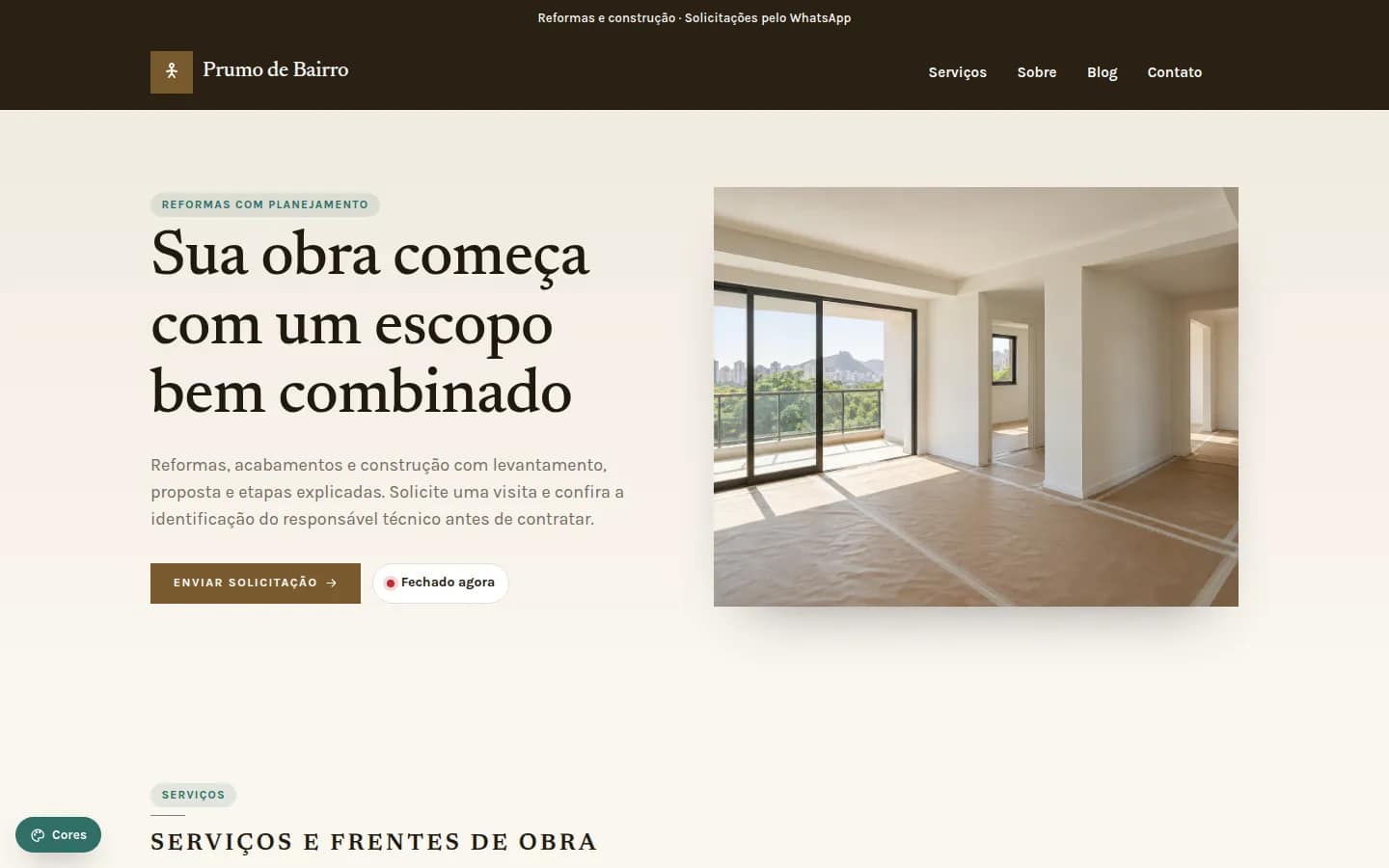 Prumo de Bairro — reformas e construção — Site WordPress