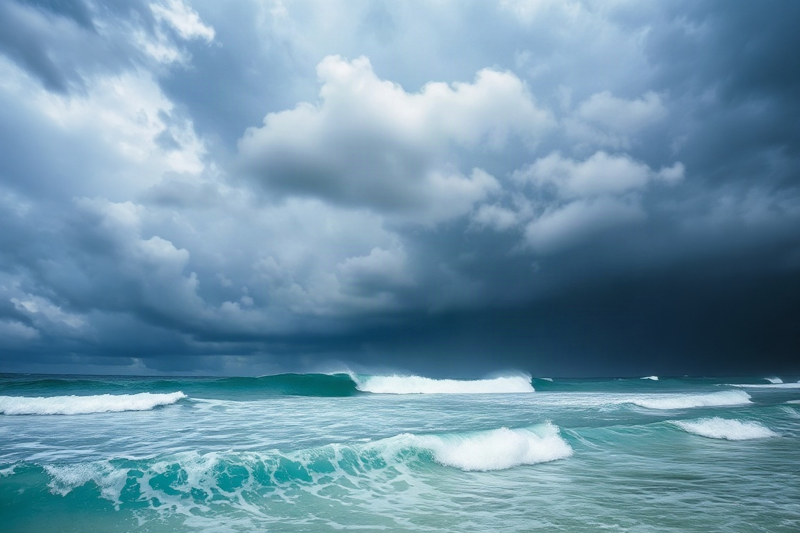 Mar agitado e céu de tempestade