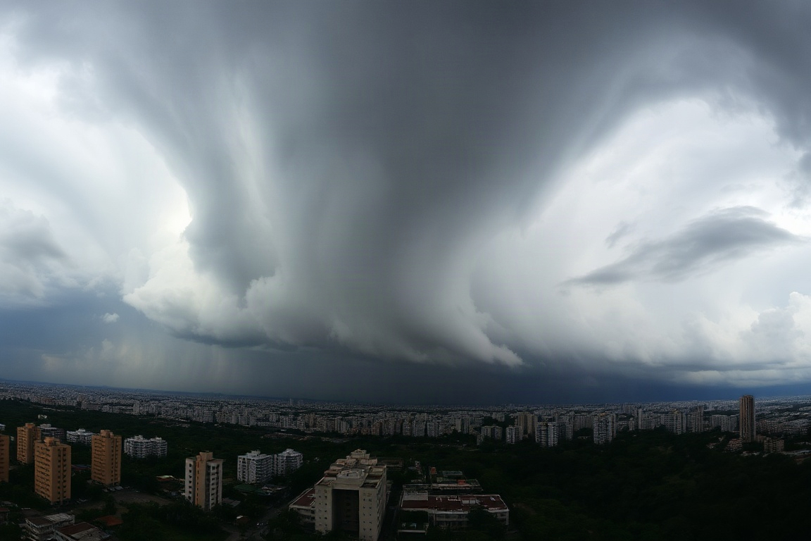 Nuvens de frente fria sobre a cidade