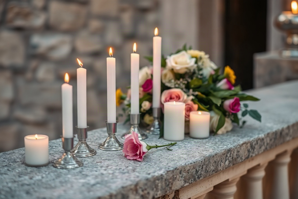 Velas acesas e flores