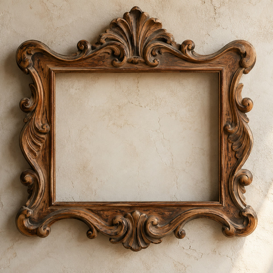 Moldura decorativa de inspiração barroca, ilustrativa