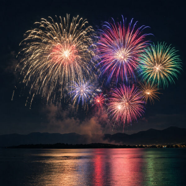 Várias explosões coloridas no céu noturno