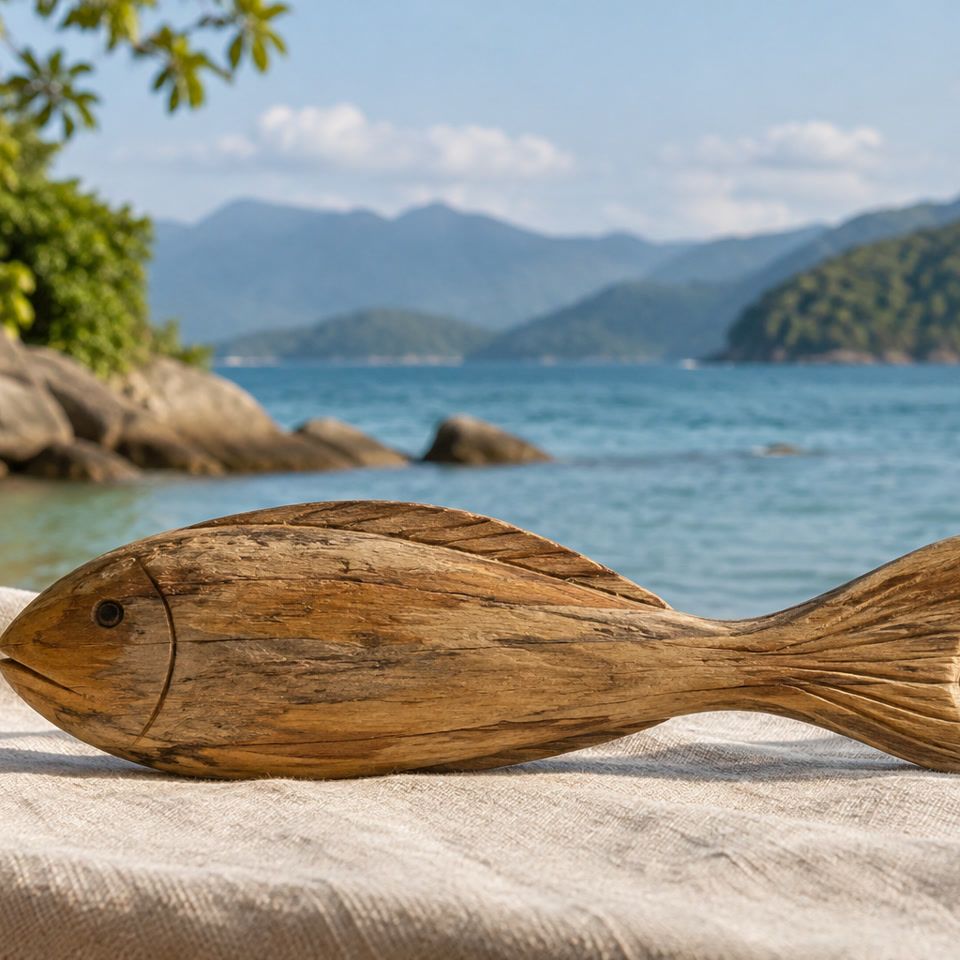 Peixe decorativo de madeira ilustrativo