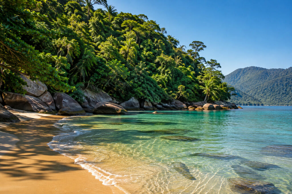 Praia e mata costeira ilustrativas