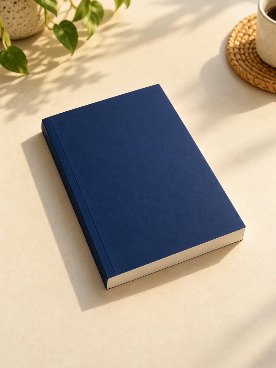 Livro fictício Atlas dos silêncios, representado por capa lisa azul