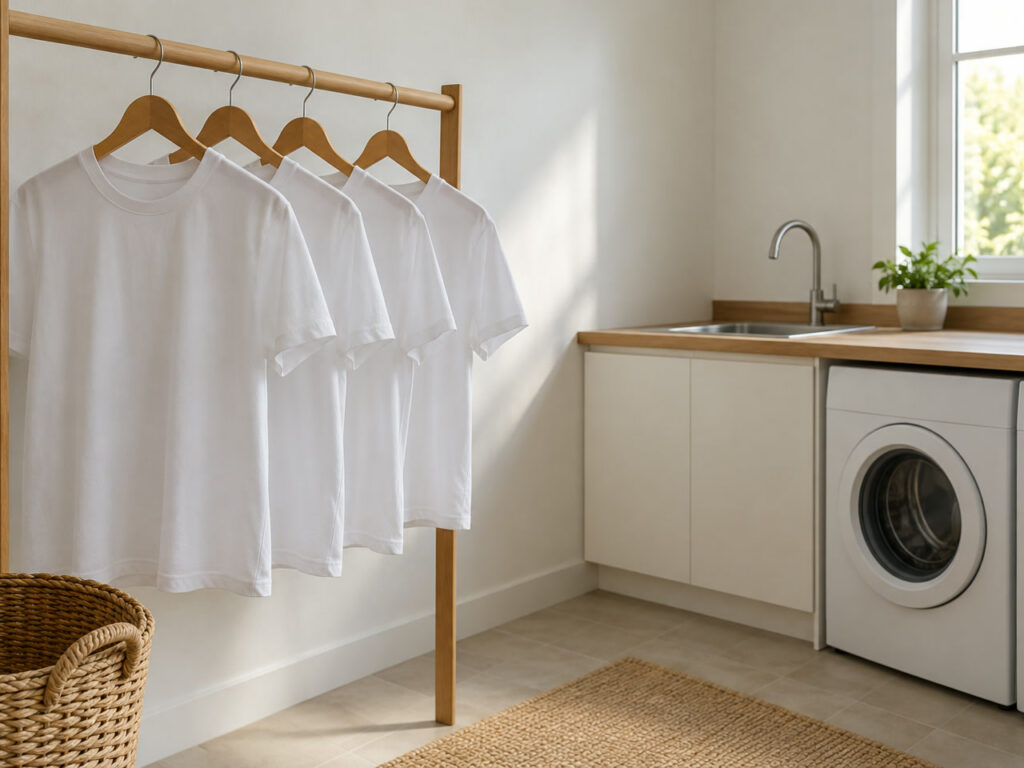 Camisas lisas ilustrativas em cabides