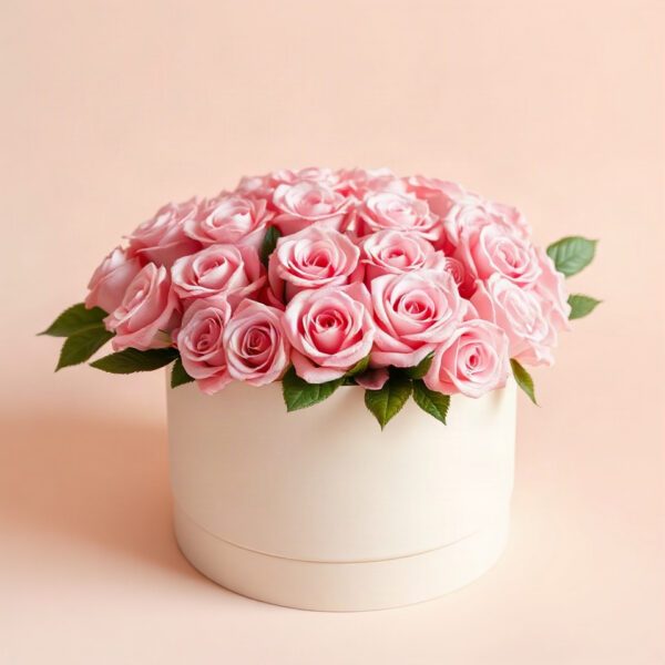 Caixa redonda com rosas cor-de-rosa