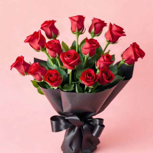 Buquê de rosas vermelhas em papel preto