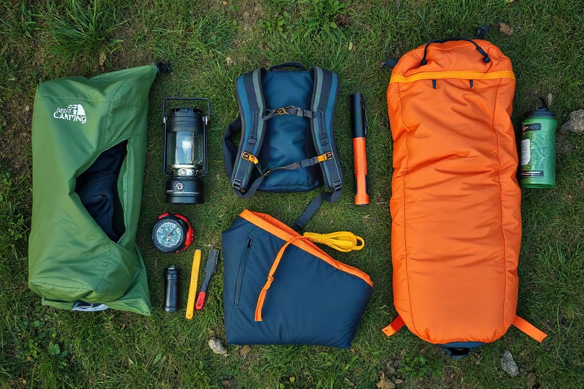 Equipamentos de camping organizados