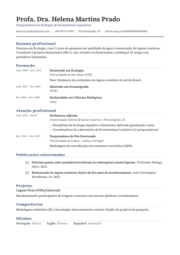 Prévia do currículo Acadêmico