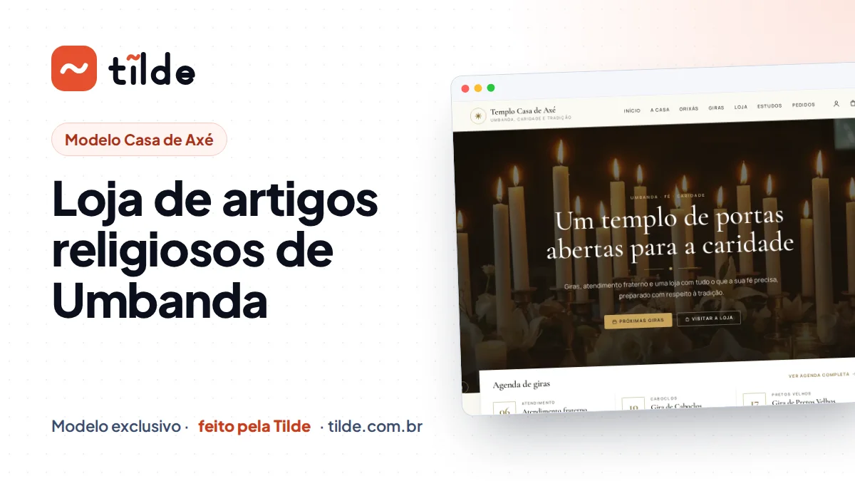 Capa com a marca Tilde e o título Loja de artigos religiosos de Umbanda