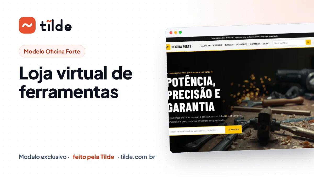Capa com a marca Tilde e o título Loja virtual de ferramentas