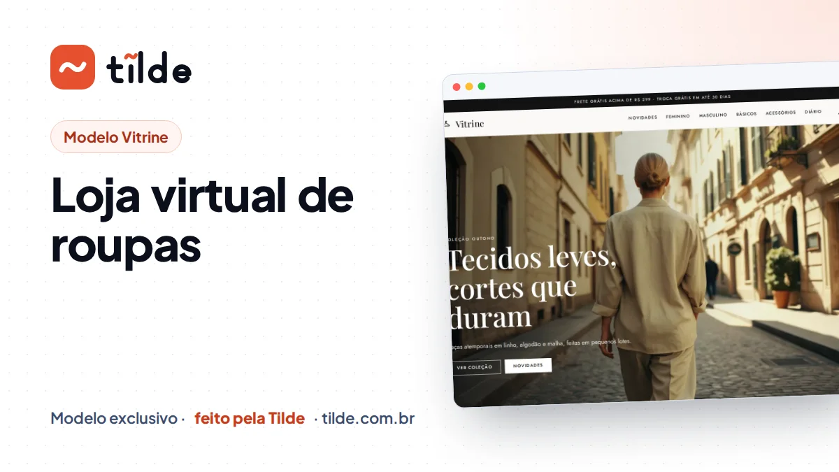 Capa com a marca Tilde e o título Loja virtual de roupas