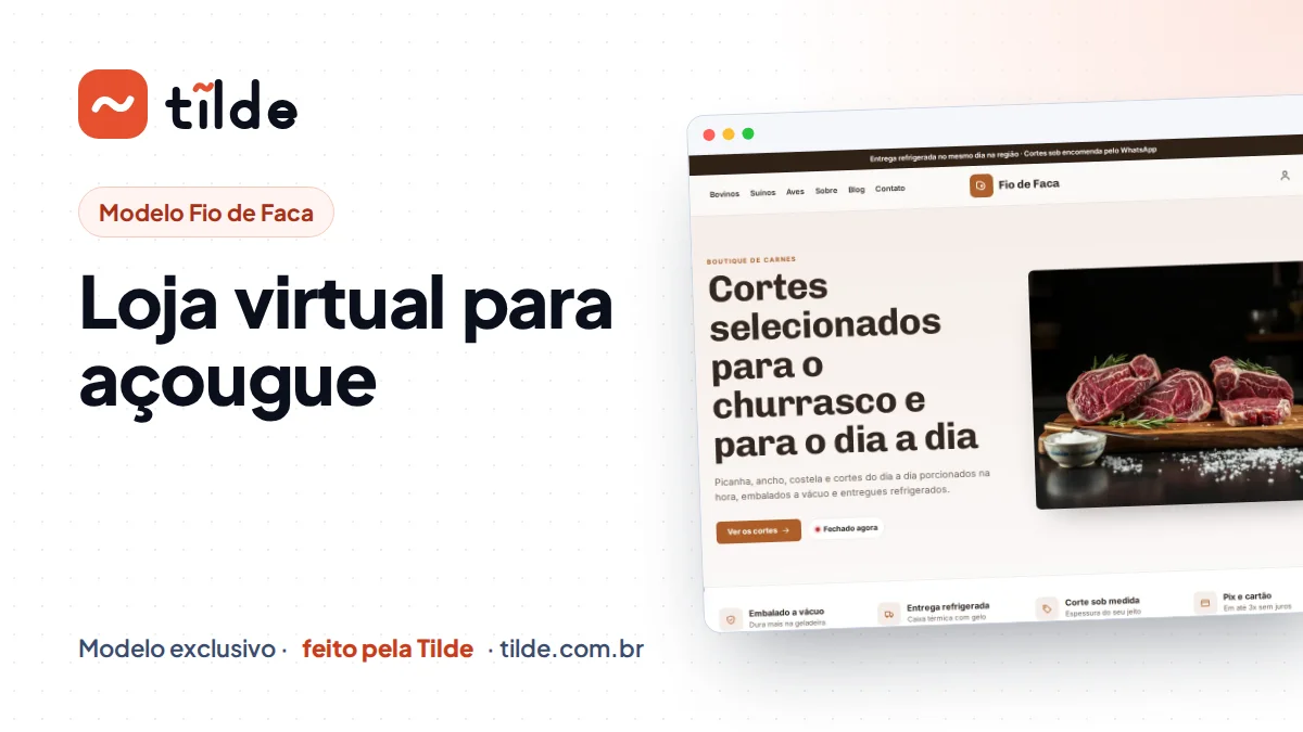 Capa com a marca Tilde e o título Loja virtual para açougue