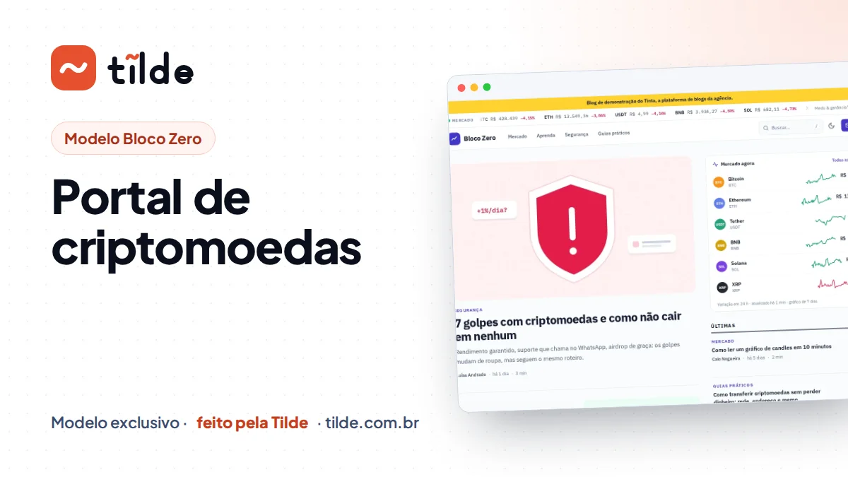 Capa com a marca Tilde e o título Portal de criptomoedas
