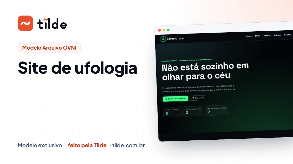 Capa com a marca Tilde e o título Site de ufologia
