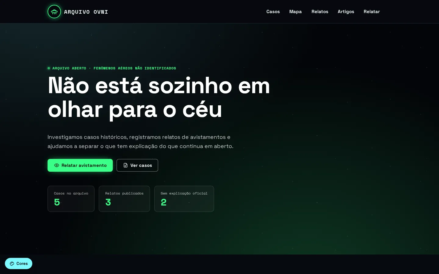 Arquivo OVNI — site de ufologia: página inicial