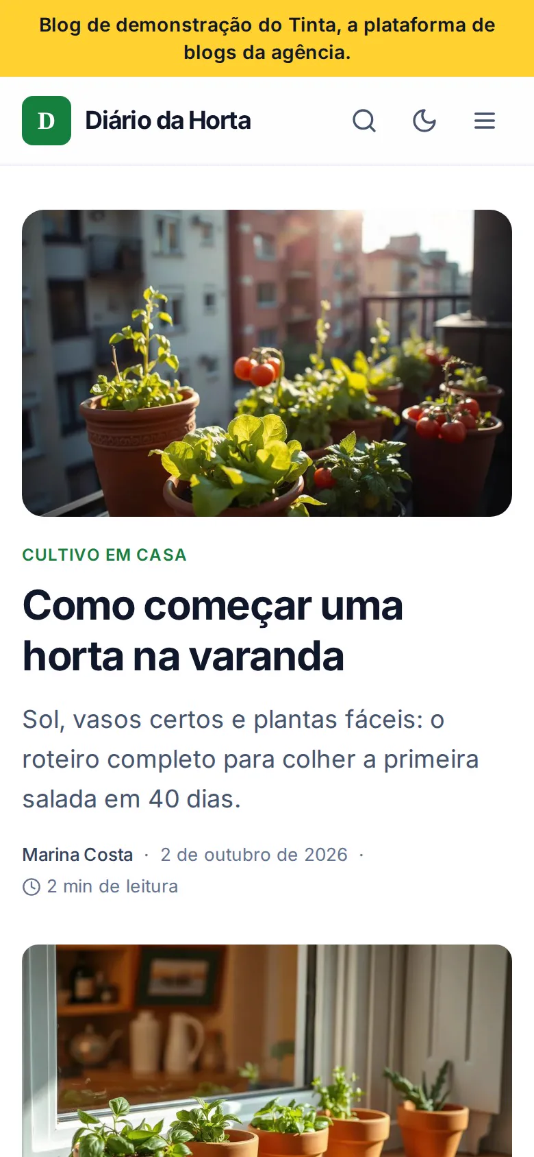 Diário da Horta — blog com painel próprio no celular
