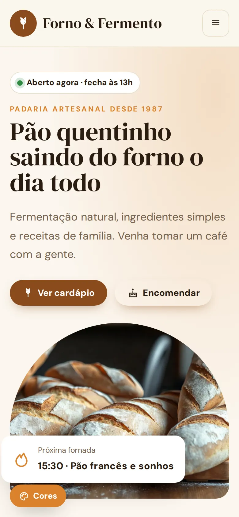 Forno & Fermento — site para padarias no celular