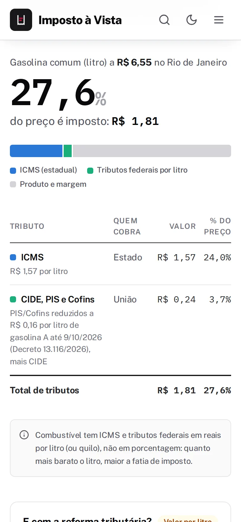Imposto à Vista — portal de impostos por produto e estado no celular